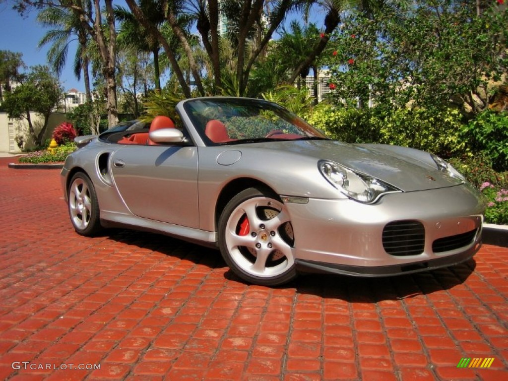 2004 911 Turbo Cabriolet - Arctic Silver Metallic / Boxster Red photo #1