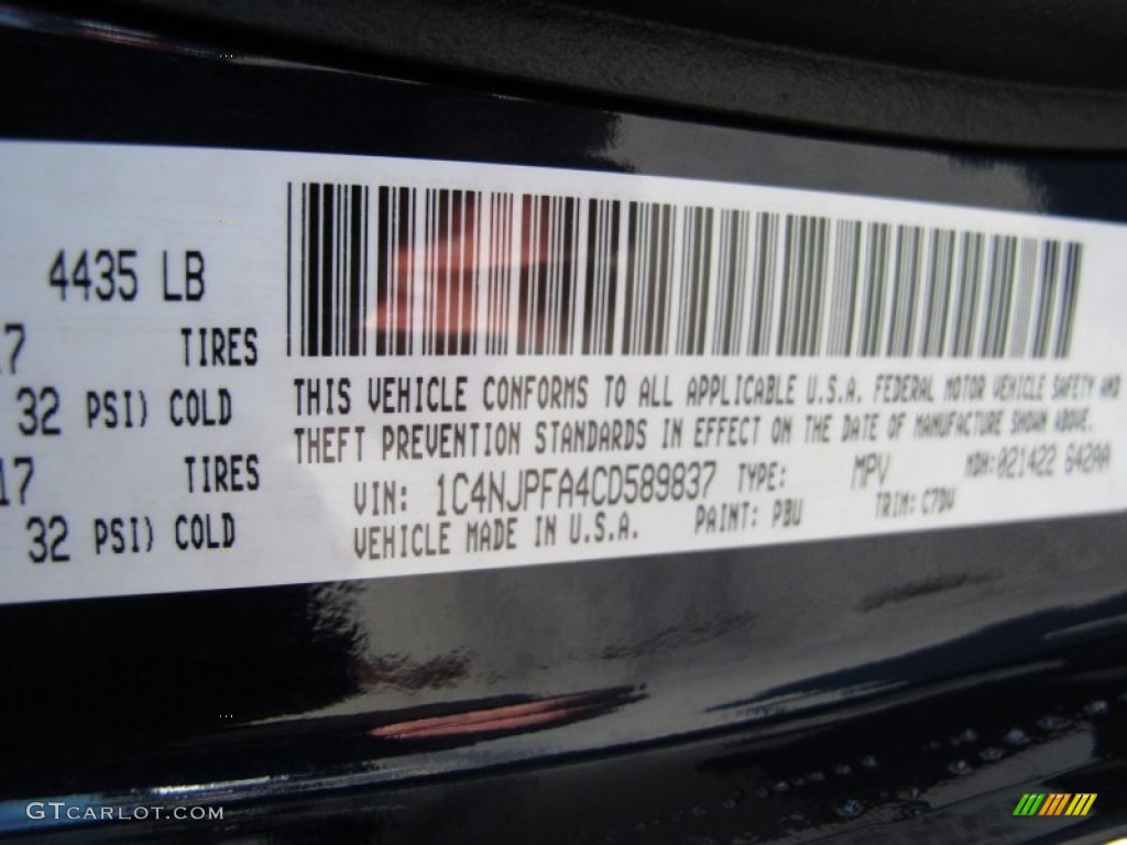 2012 Patriot Color Code PBU for True Blue Pearl Photo #61881690