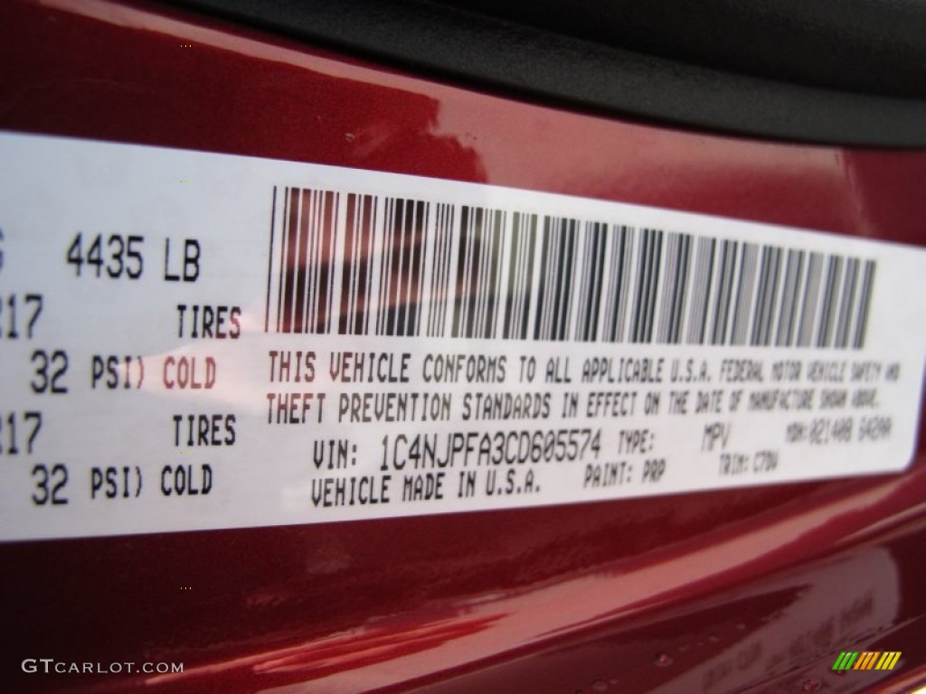 2012 Patriot Color Code PRP for Deep Cherry Red Crystal Pearl Photo #61881906