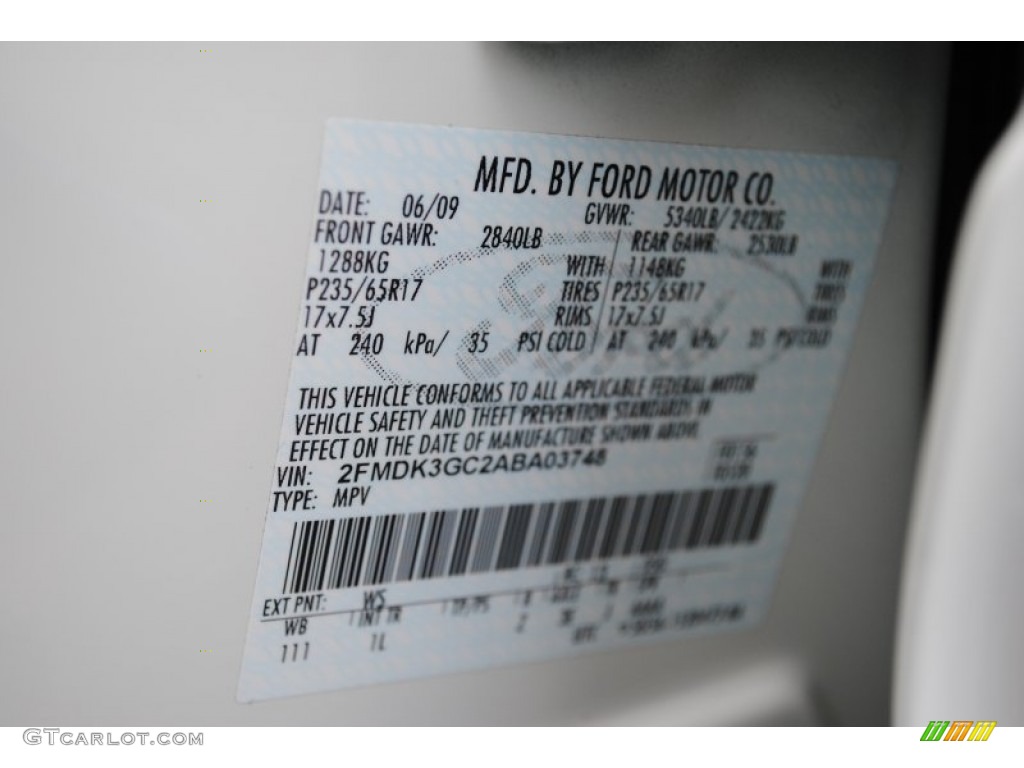 2010 Ford Edge SE Color Code Photos