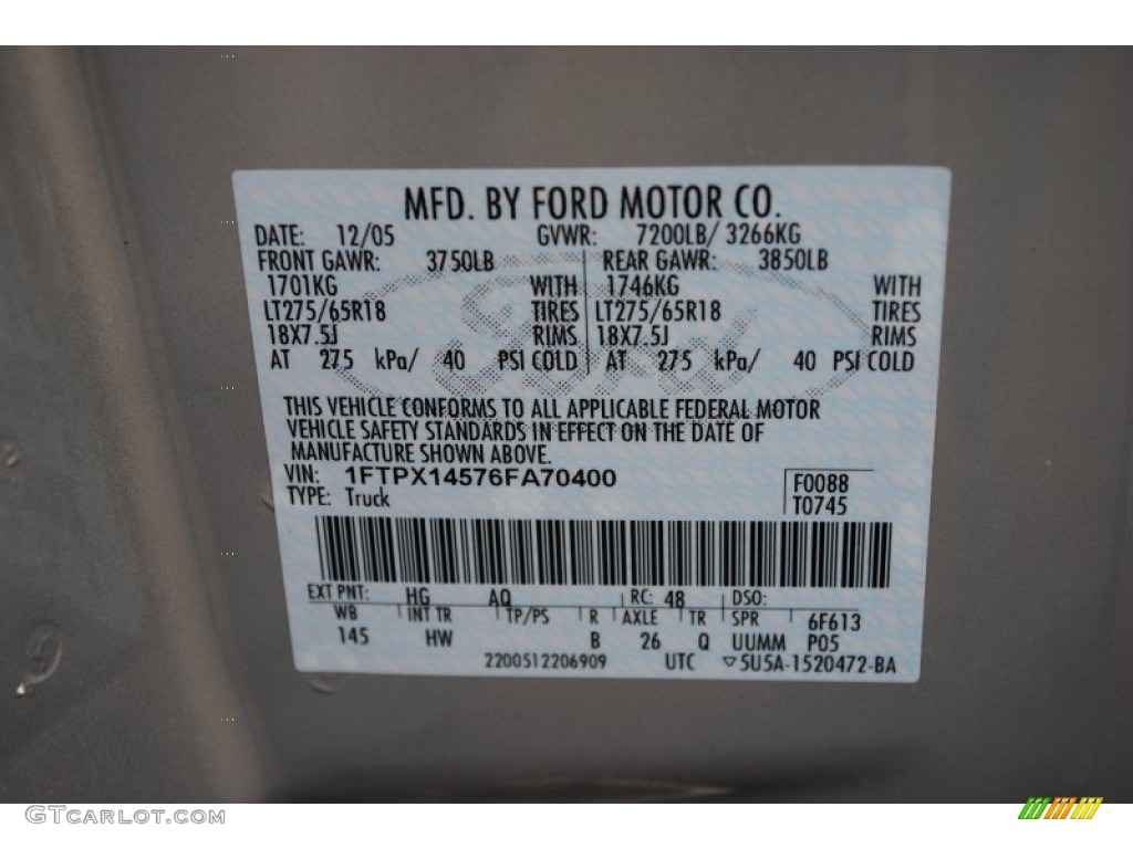 2006 F150 Color Code HG for Smokestone Metallic Photo #61886130