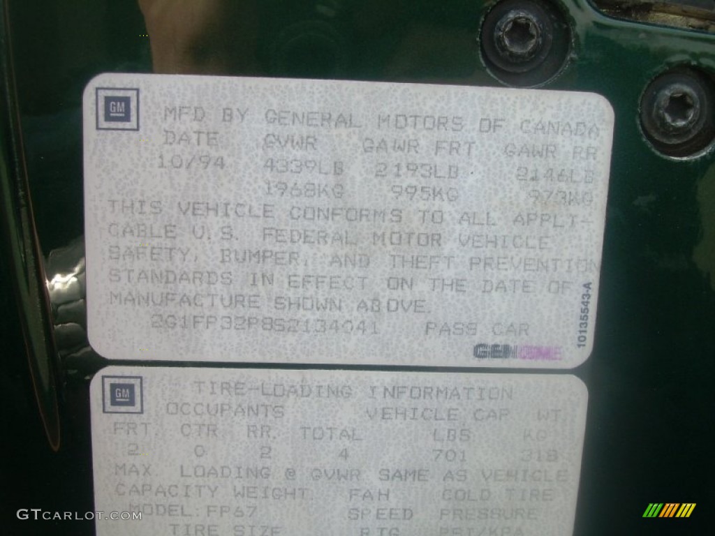 1995 Chevrolet Camaro Z28 Convertible Info Tag Photos