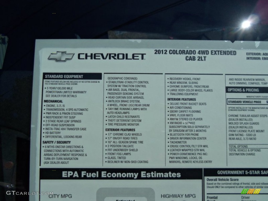2012 Chevrolet Colorado LT Extended Cab 4x4 Window Sticker Photo #61894062