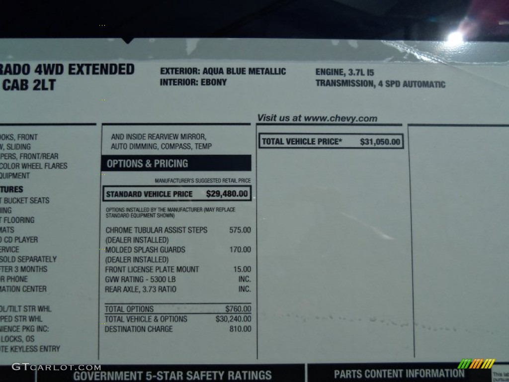 2012 Chevrolet Colorado LT Extended Cab 4x4 Window Sticker Photo #61894071