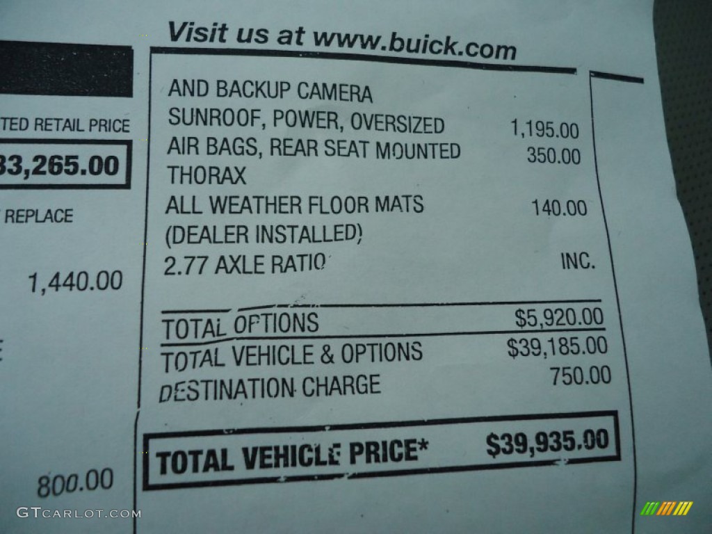 2011 Buick LaCrosse CXS Window Sticker Photo #61900395