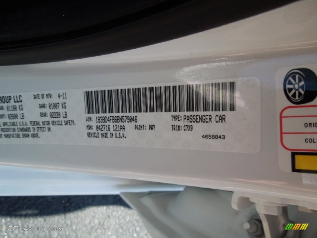 2011 Avenger Color Code PW7 for Bright White Photo #61900459