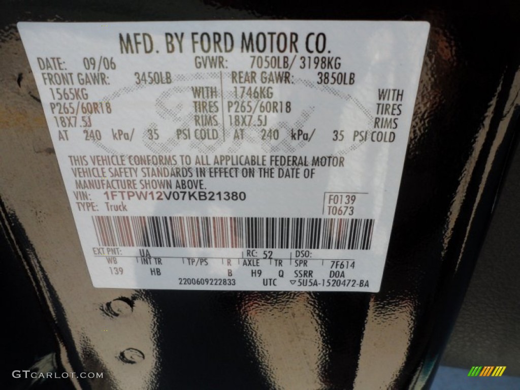 2007 F150 Color Code UA for Black Photo #61900779