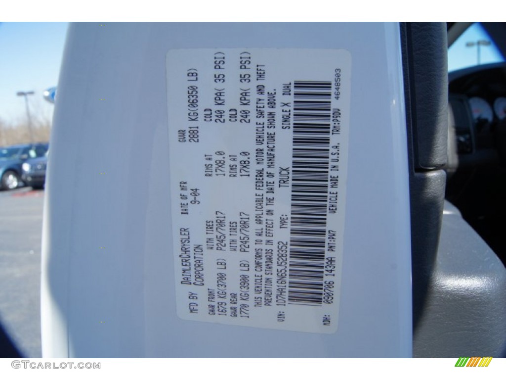 2005 Ram 1500 Color Code PW7 for Bright White Photo #61910500