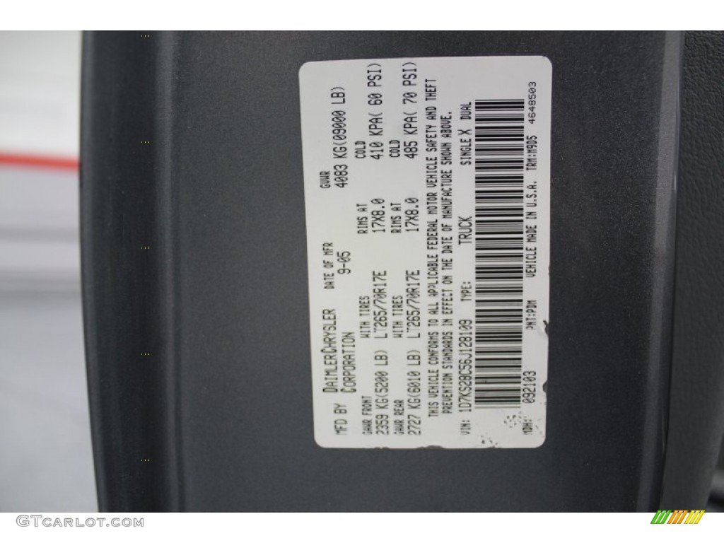 2006 Ram 2500 Color Code PDM for Mineral Gray Metallic Photo #61911315