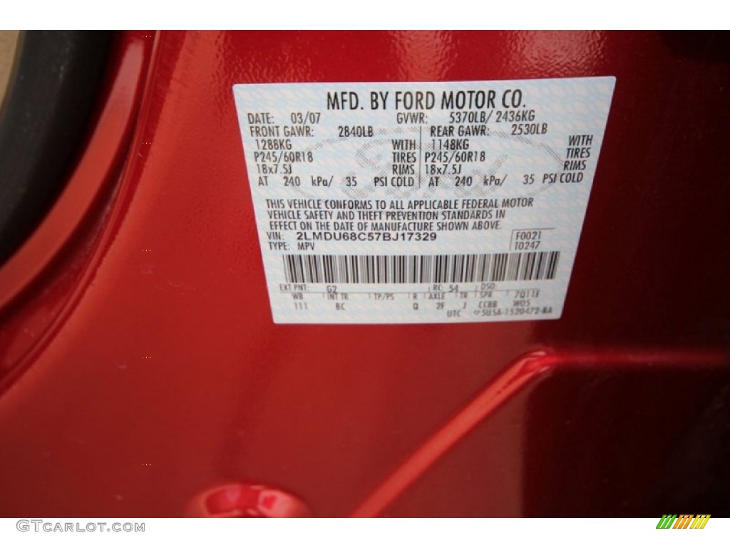 2007 MKX Color Code G2 for Vivid Red Metallic Photo #61912858