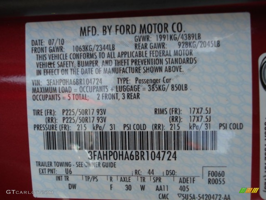 2011 Fusion Color Code U6 for Red Candy Metallic Photo #61917073