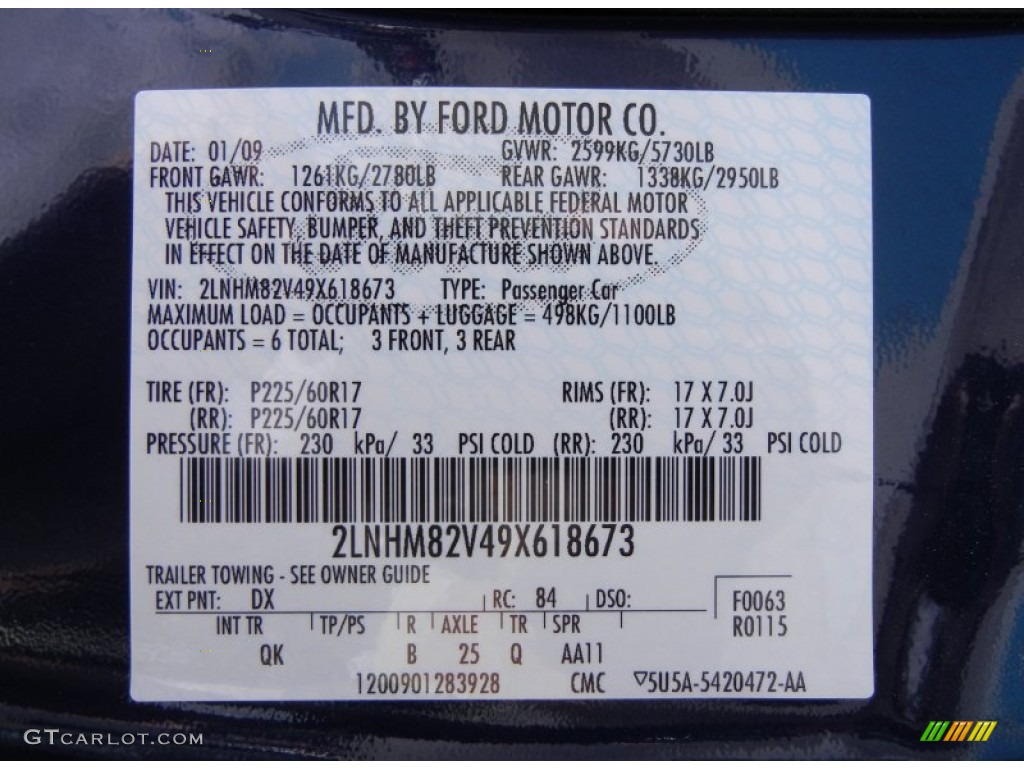 2009 Town Car Color Code DX for Dark Blue Pearl Metallic Photo #61918426