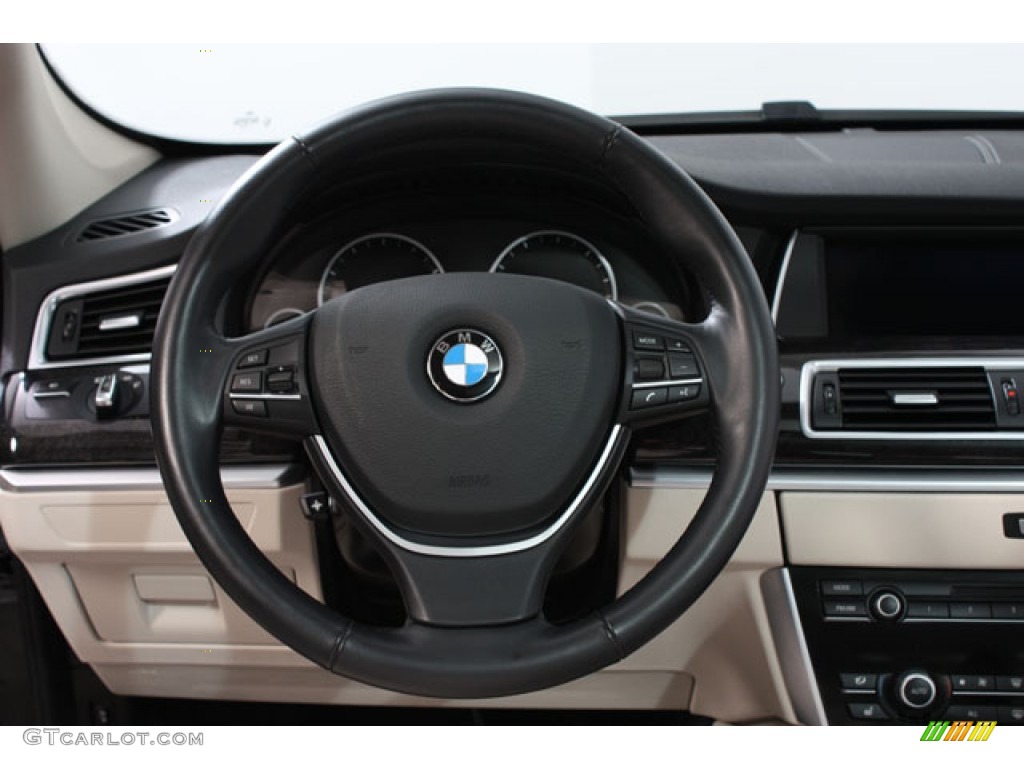 2010 BMW 5 Series 550i Gran Turismo Ivory White/Black Nappa Leather Steering Wheel Photo #61927789