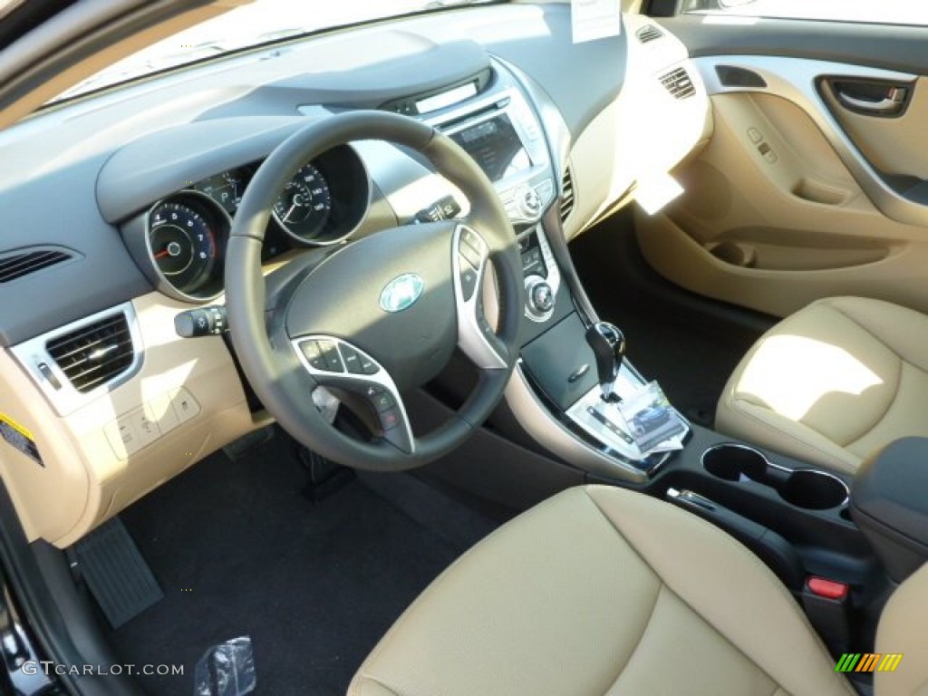 2012 Elantra Limited - Midnight Black / Beige photo #16
