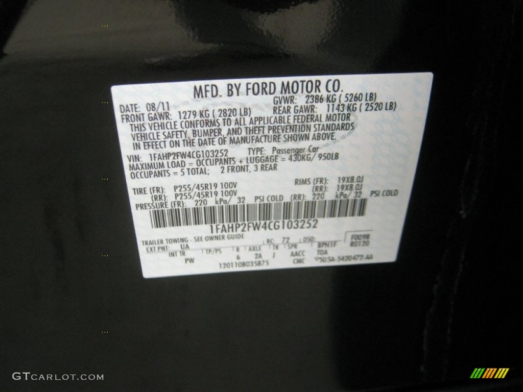 2012 Taurus Color Code UA for Ebony Black Photo #61932964