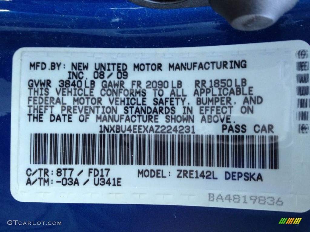 2010 Corolla Color Code 8T7 for Blue Streak Metallic Photo #61933559