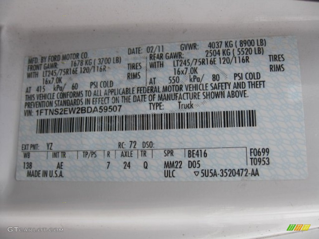 2011 E Series Van Color Code YZ for Oxford White Photo #61934558