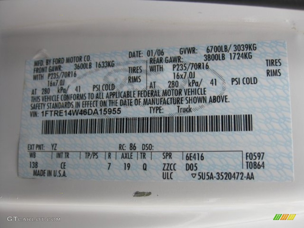 2006 Ford E Series Van E150 Cargo Color Code Photos