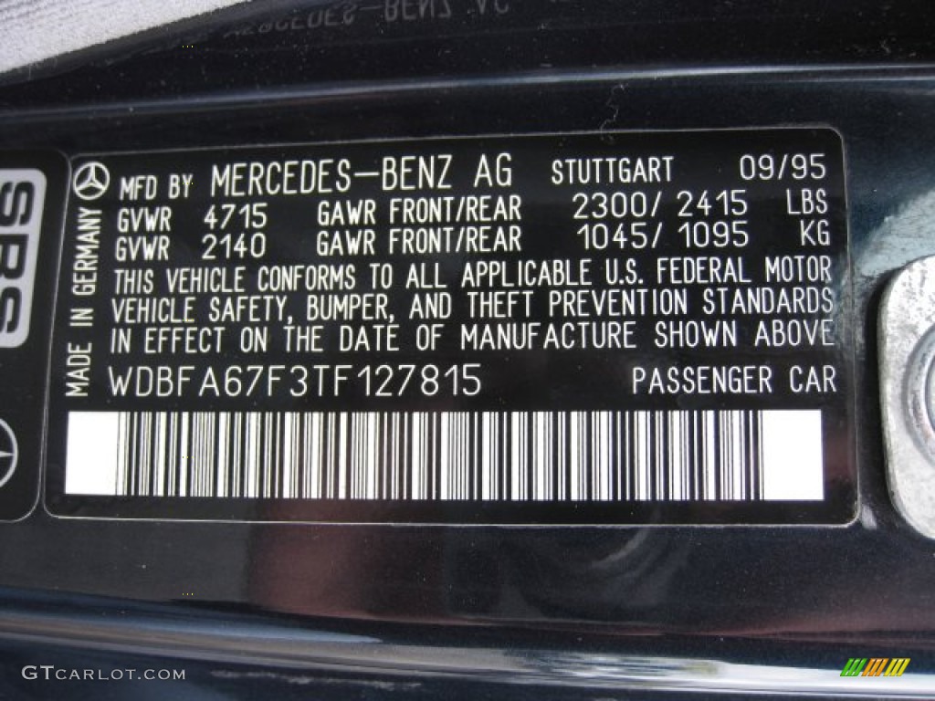1996 Mercedes-Benz SL 500 Roadster Info Tag Photos