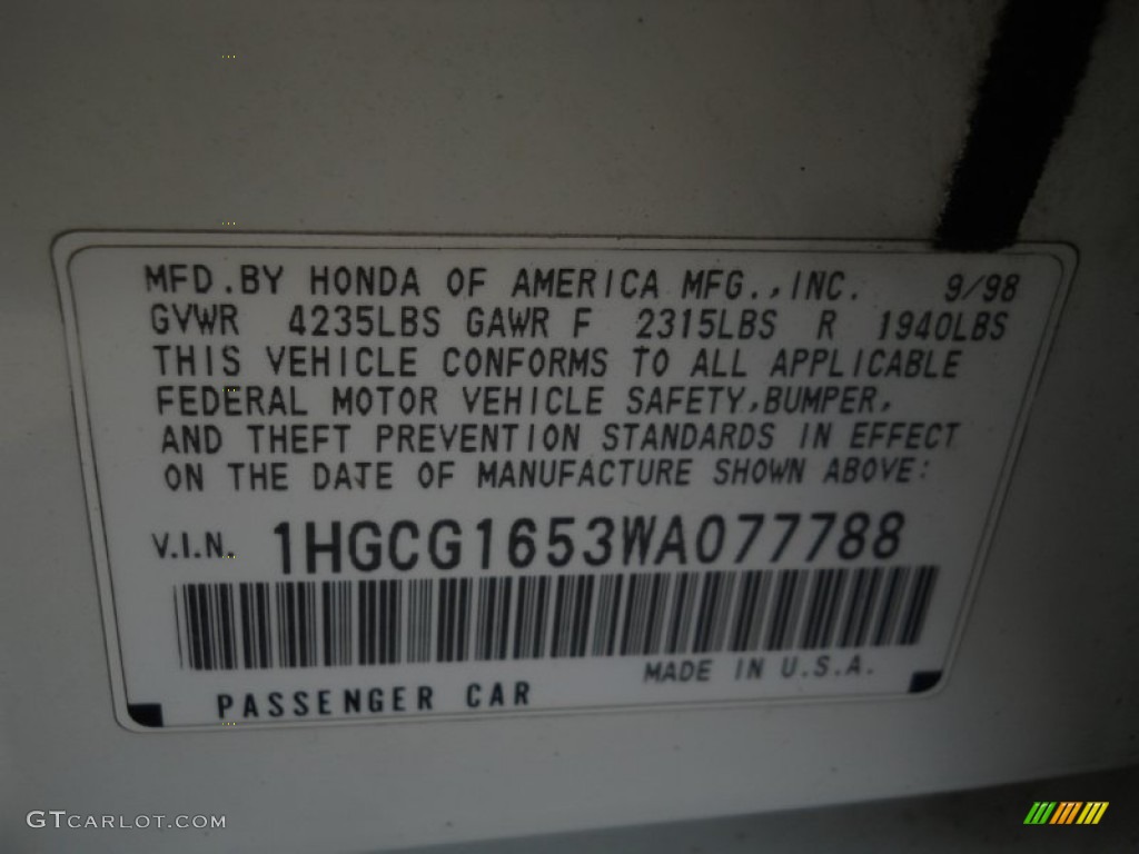 1998 Accord EX V6 Sedan - Taffeta White / Ivory photo #23