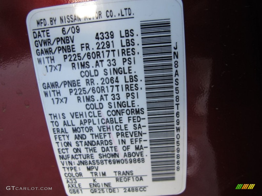 2009 Nissan Rogue SL Color Code Photos