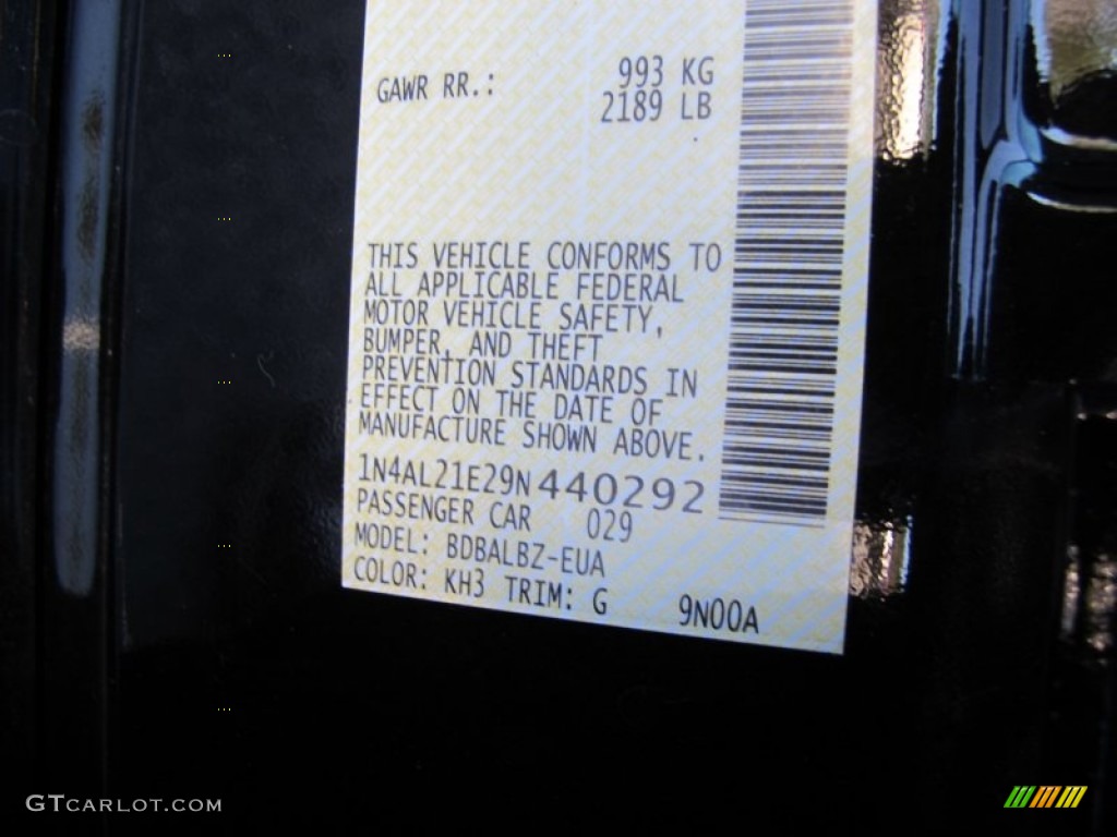 2009 Altima Color Code KH3 for Super Black Photo #61940276
