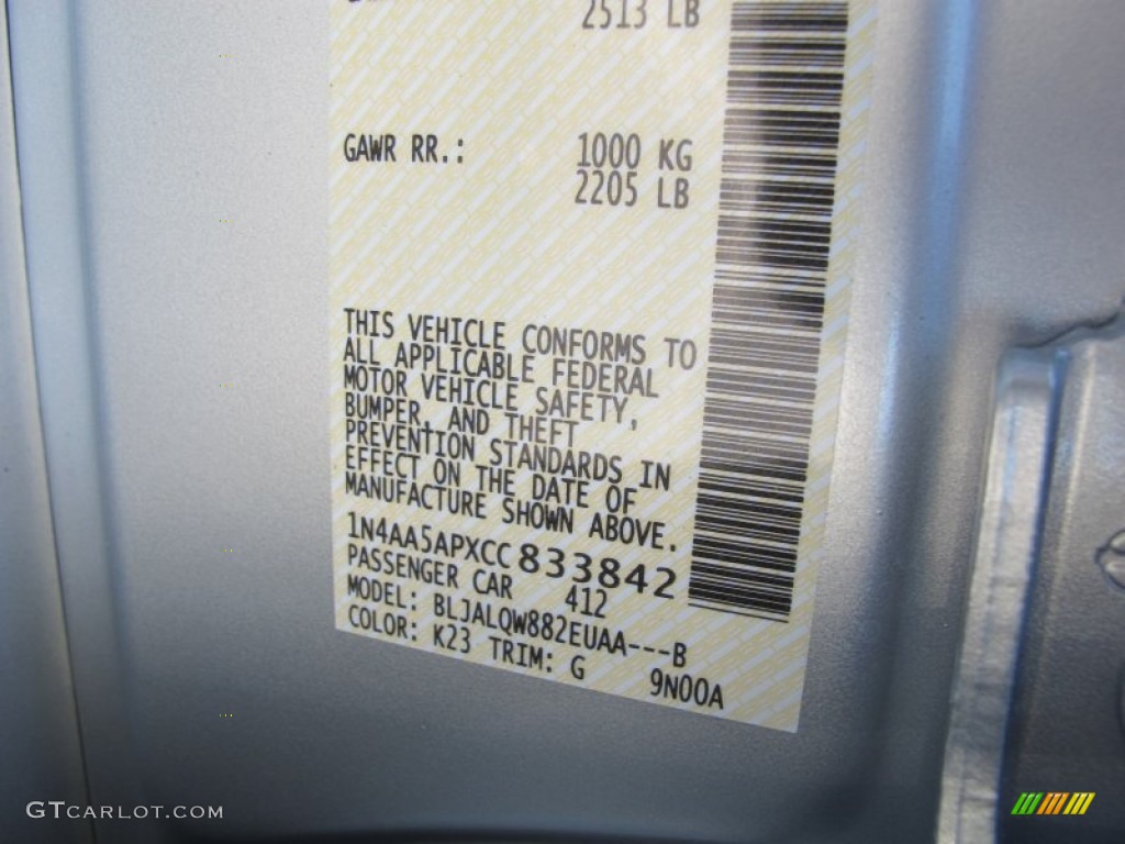 2012 Maxima Color Code K23 for Brilliant Silver Photo #61941770
