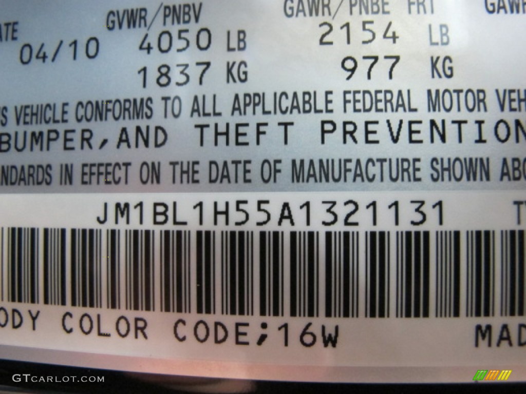 2010 MAZDA3 Color Code 16W for Black Mica Photo #61944971