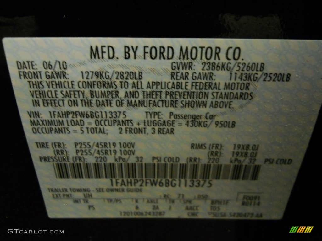 2011 Taurus Color Code UH for Tuxedo Black Photo #61945349