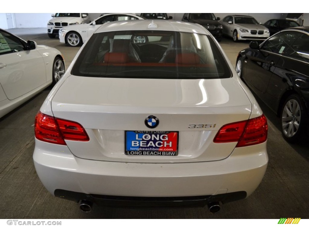 2012 3 Series 335i Coupe - Mineral White Metallic / Coral Red/Black photo #4