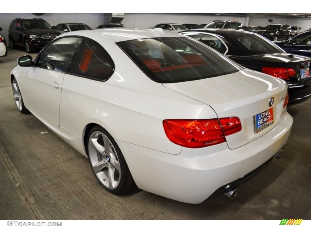 2012 3 Series 335i Coupe - Mineral White Metallic / Coral Red/Black photo #5