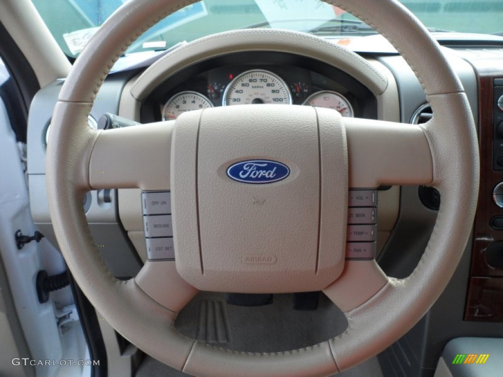 2008 Ford F150 Lariat SuperCrew 4x4 Tan Steering Wheel Photo #61954598