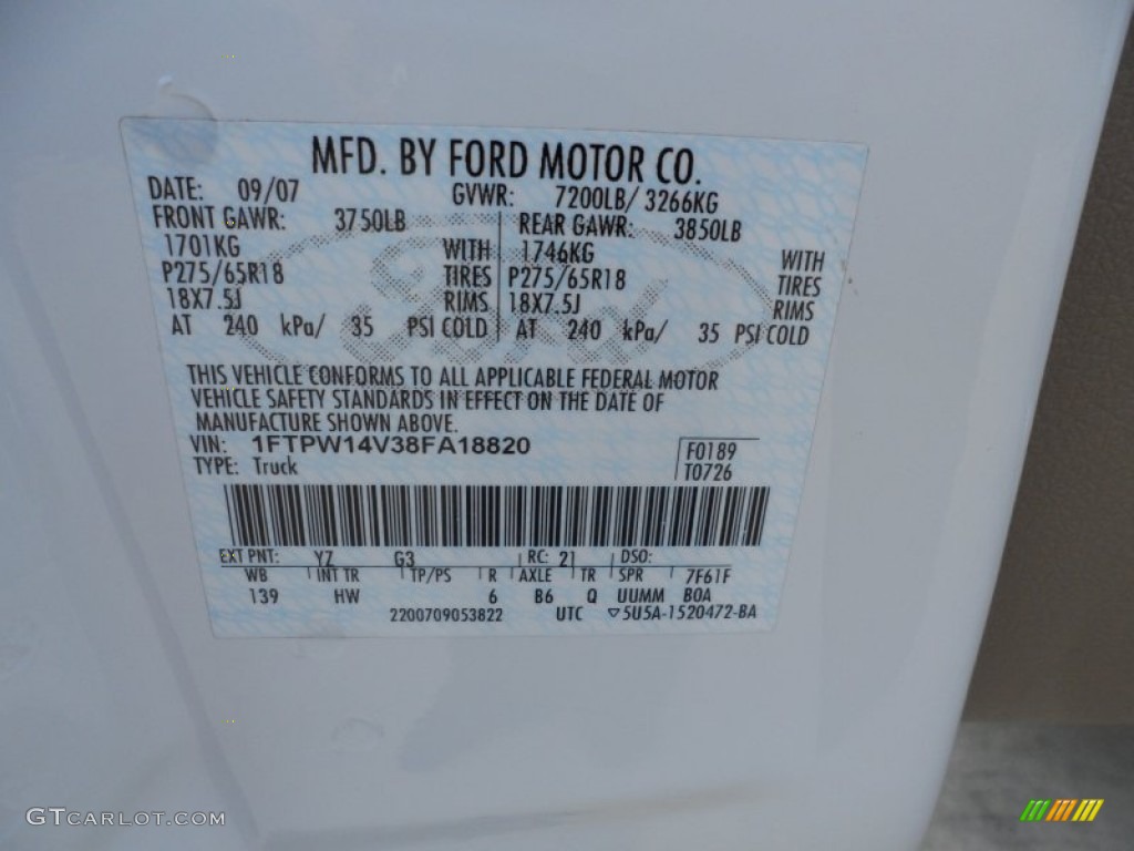 2008 F150 Color Code YZ for Oxford White Photo #61954633