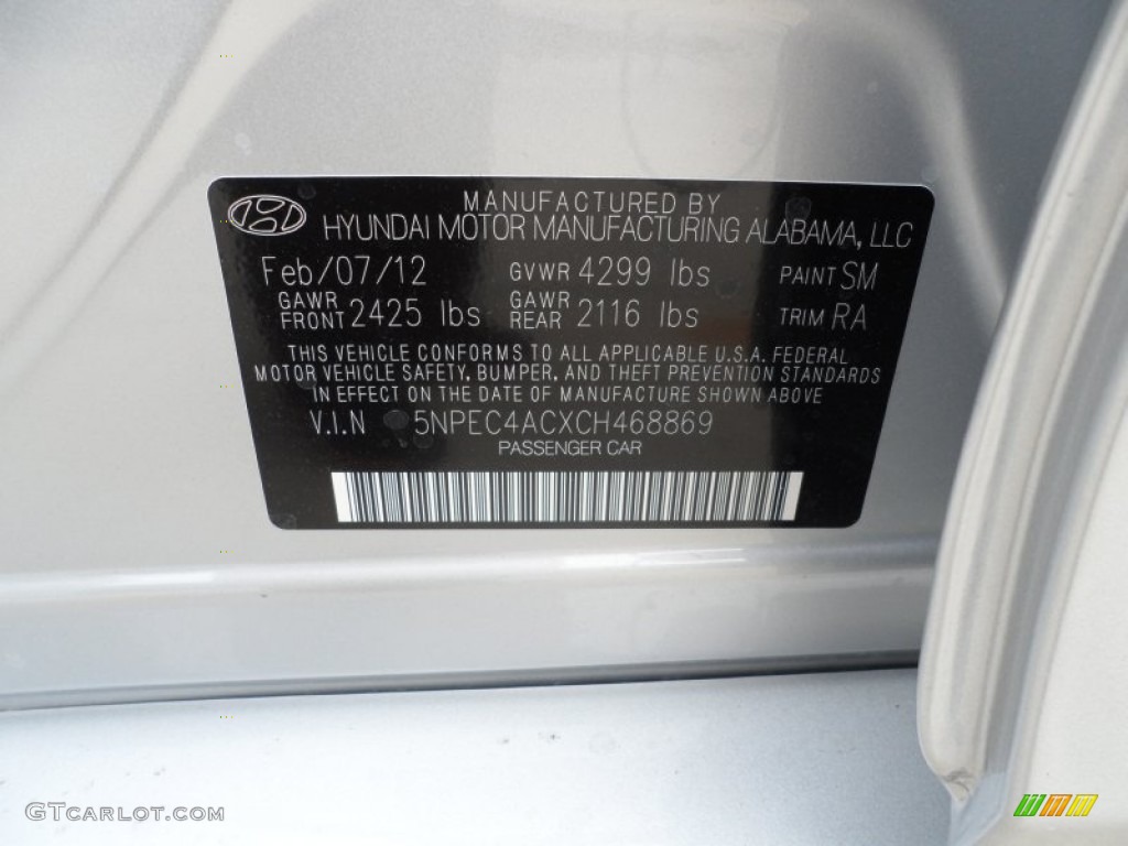 2012 Sonata Color Code SM for Radiant Silver Photo #61955449