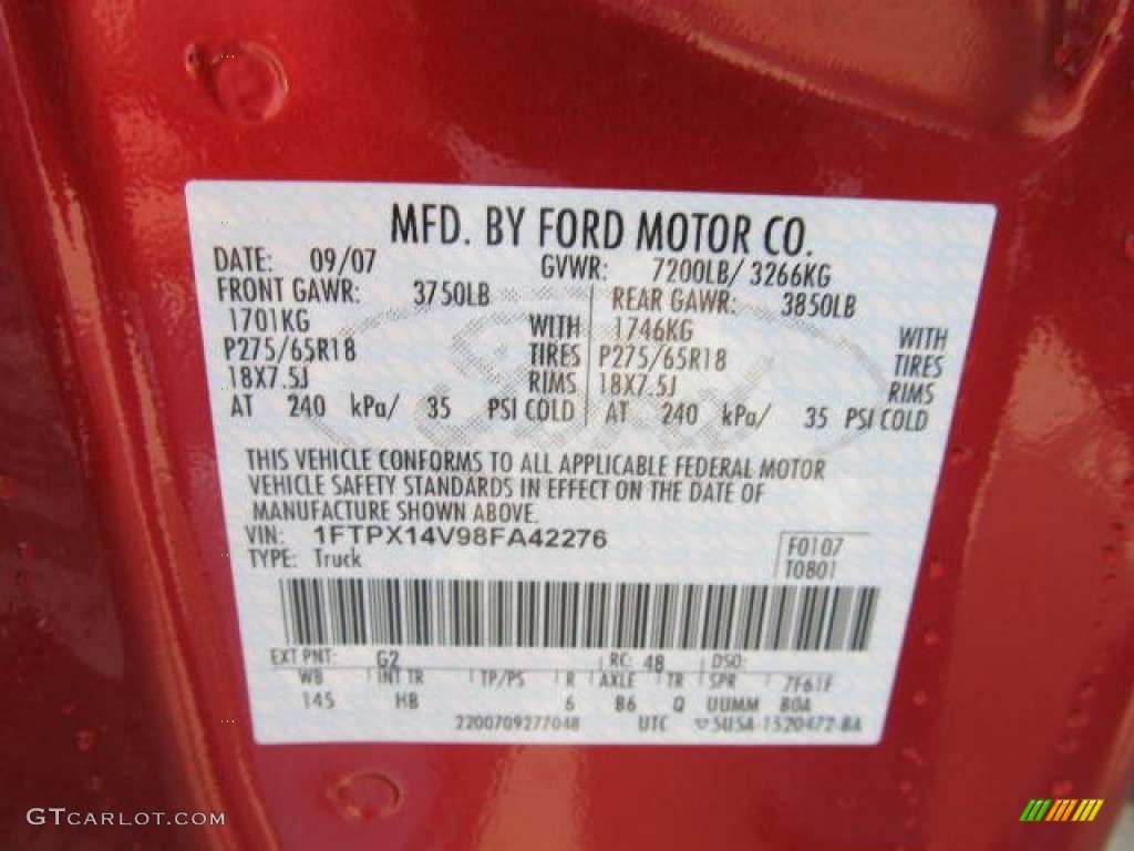 2008 F150 Color Code G2 for Redfire Metallic Photo #61956185