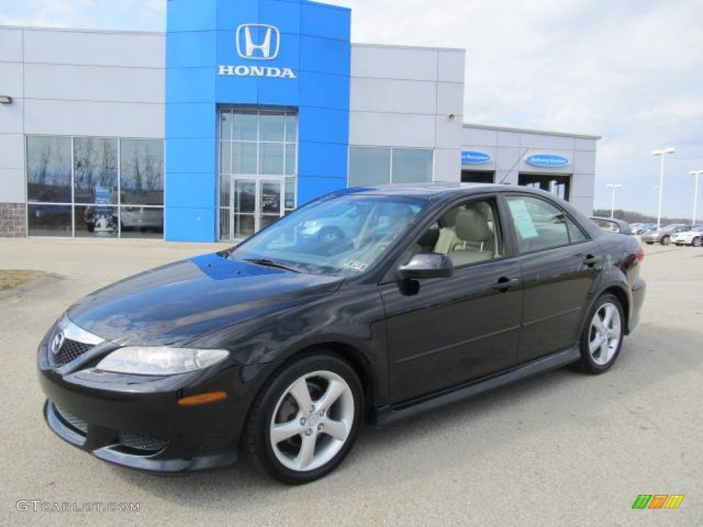 2004 MAZDA6 s Sport Sedan - Onyx Black / Beige photo #1