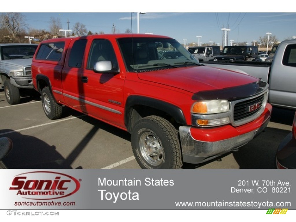 1999 Sierra 2500 SLE Extended Cab 4x4 - Fire Red / Graphite photo #1