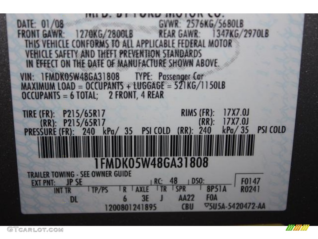 2008 Taurus X Color Code JP for Silver Birch Metallic Photo #61960586