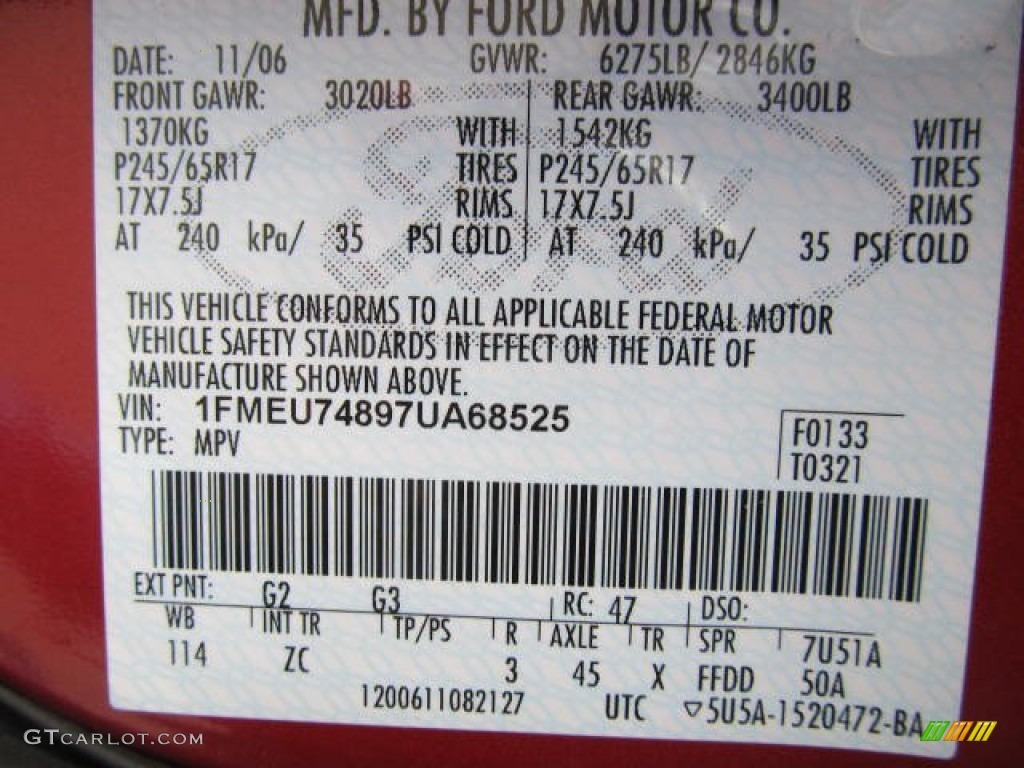 2007 Explorer Color Code G2 for Redfire Metallic Photo #61962350