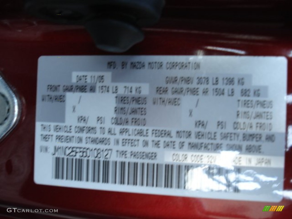 2006 MX-5 Miata Color Code 32V for Copper Red Mica Photo #61964522