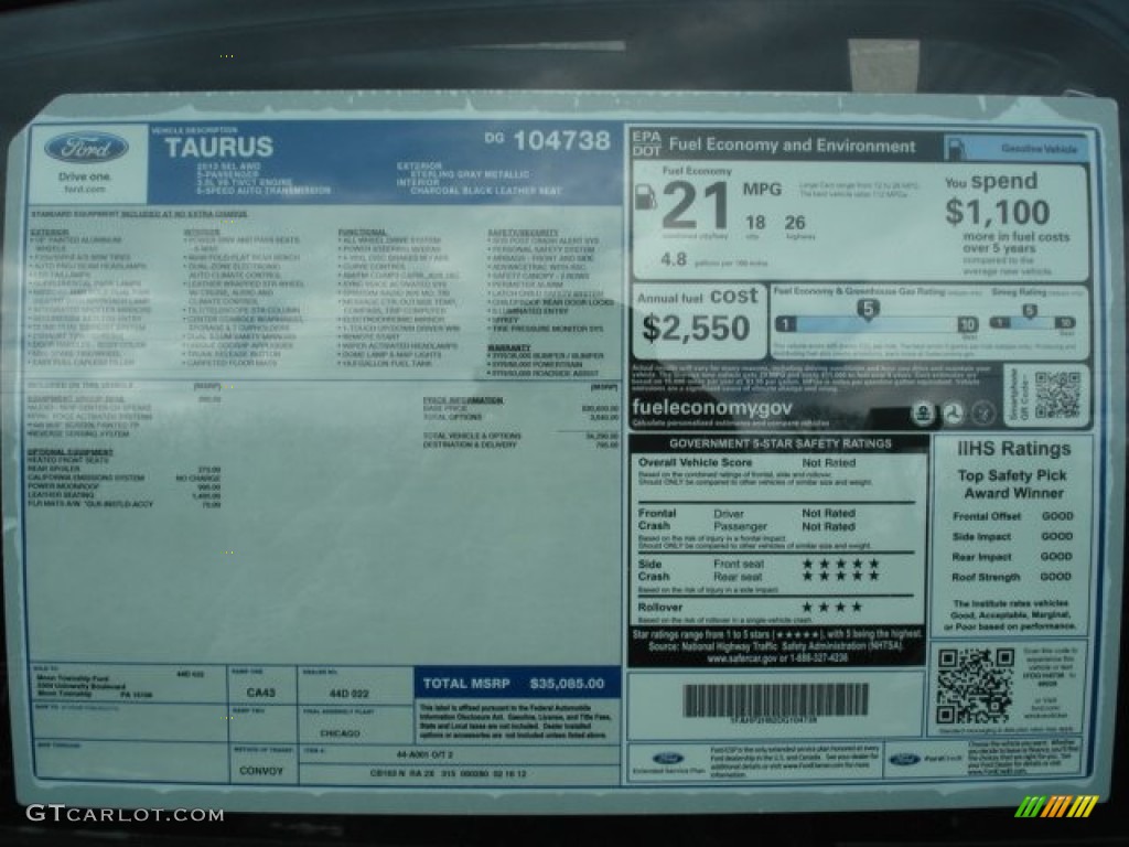 2013 Ford Taurus SEL AWD Window Sticker Photo #61964834