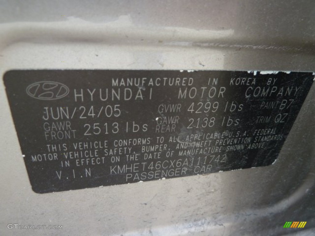 2006 Sonata Color Code B7 for Golden Beige Photo #61967607