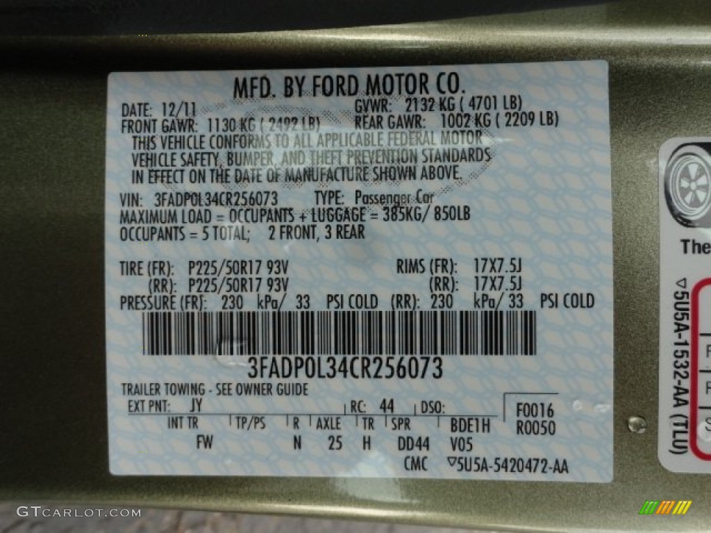 2012 Ford Fusion Hybrid Color Code Photos