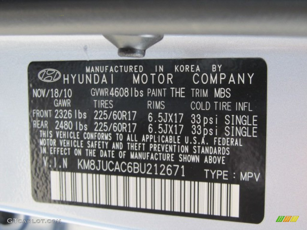 2011 Tucson Color Code THE for Aurora Blue Photo #61980741