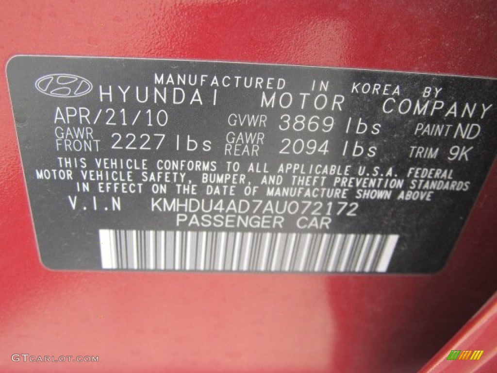 2010 Elantra Color Code ND for Apple Red Pearl Photo #61980920