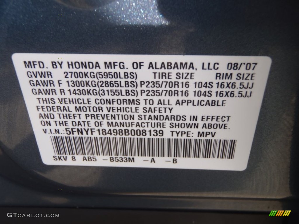 2008 Pilot EX 4WD - Steel Blue Metallic / Gray photo #19