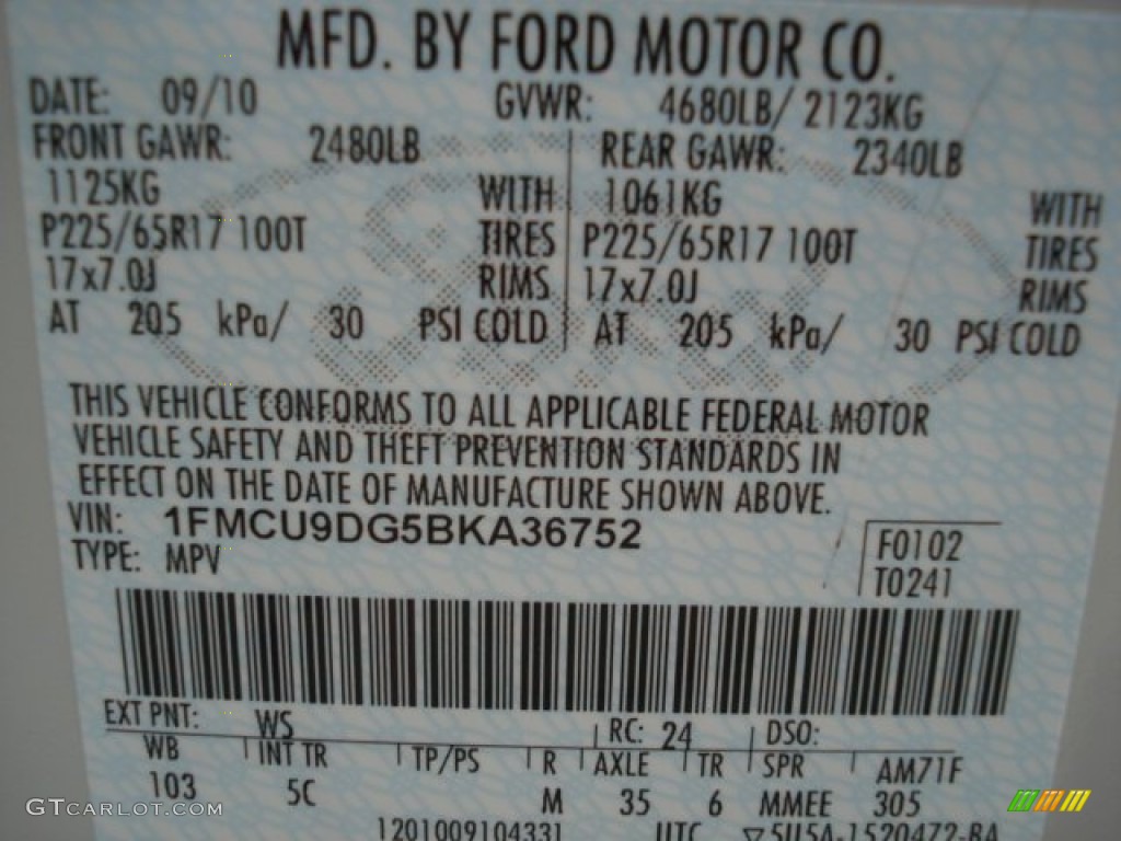 2011 Escape Color Code WS for White Suede Photo #61987947