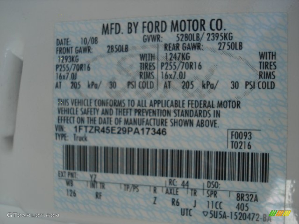 2009 Ford Ranger Sport SuperCab 4x4 Color Code Photos