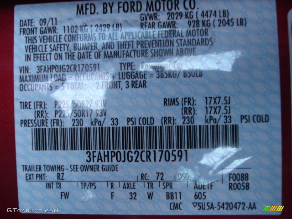 2012 Fusion Color Code RZ for Red Candy Metallic Photo #61988403