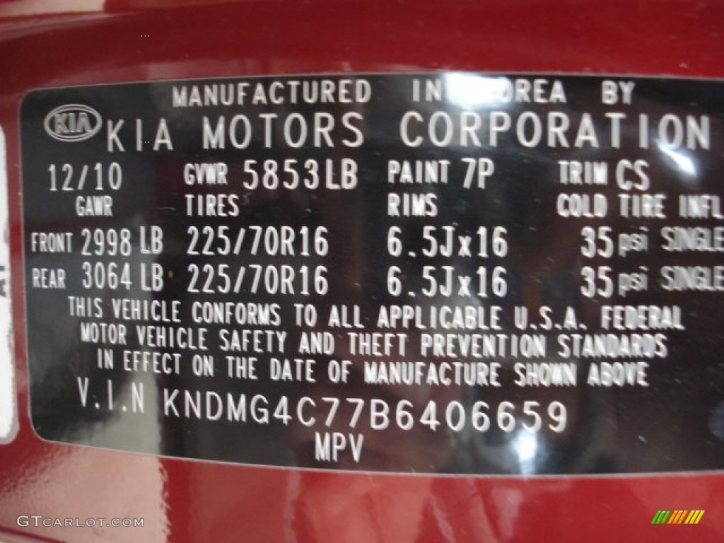 2011 Sedona Color Code 7P for Claret Red Photo #61989230